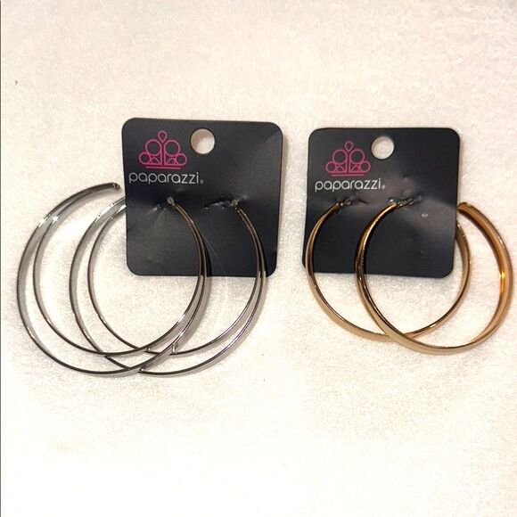 Silver and Gold Tone Large Hoop Earrings - Picture 3 of 3